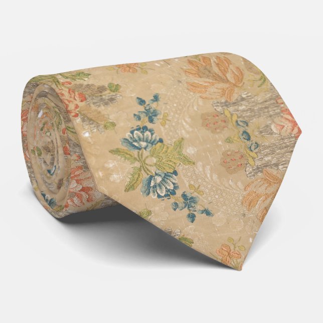 Soft Peach Flowers Olive Leaves Tie (Rolled)