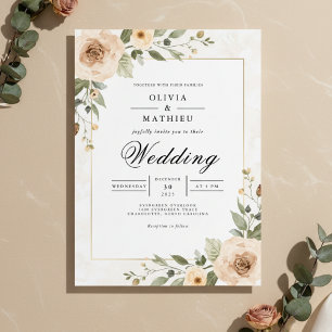 Soft Peach Foliage Accent Wedding Invitation