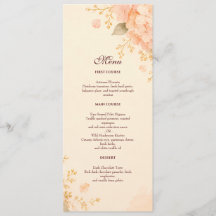 Soft Peach & Gold Hydrangea Floral Wedding Menu Ca
