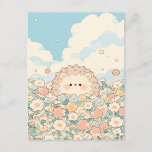 Soft Peach Meadow Kawaii Hedgehog Postcard