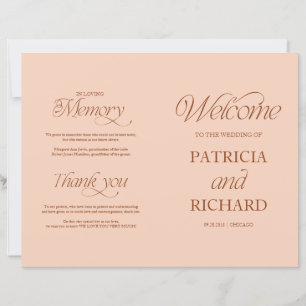 Soft Peach Minimalist DIY Wedding Folded Program