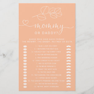 Soft Peach Modern Baby Shower Mommy or Daddy Game