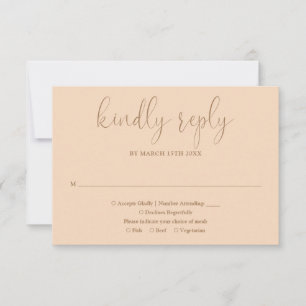 Soft Peach Modern Chic Elegant Script Wedding RSVP Card