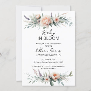 Soft Peach Peonies Baby in Bloom Baby Shower  Invitation
