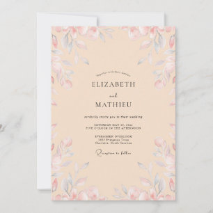 Soft Peach Periwinkle Petal Wedding Invitation