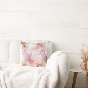 Soft Peach Pink and Lavender Watercolor Marble Throw Pillow