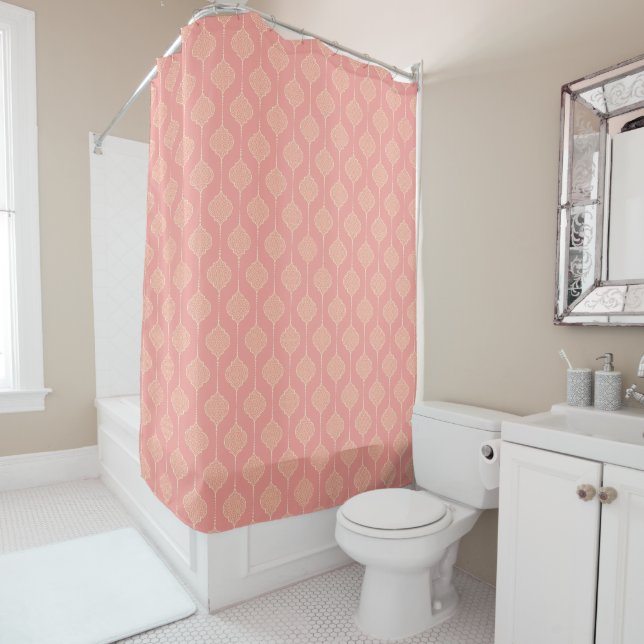 Soft Peach Pink Arabesque Pattern Wallpaper (In Situ)