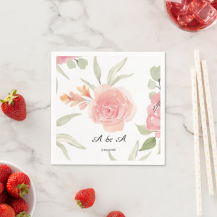 soft peach pink watercolor floral wedding napkins