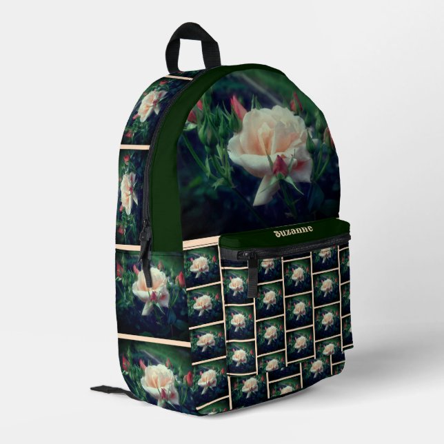 Soft Peach Rose Flower Nature Personalized Printed Backpack (Back Corner Left)