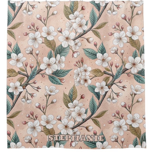 Soft Peach Sakura Branch Botanical Pattern (Front)