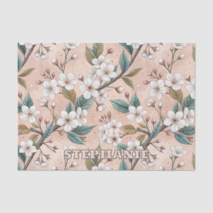 Soft Peach Sakura Branch Botanical Pattern Tissue Paper