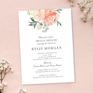 Soft Peach Watercolor Floral Bridal Shower Invitation
