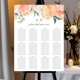 Soft Peach Watercolor Floral Wedding Seating Chart