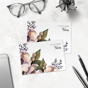 Soft Peach Watercolor Roses Note Card With Name
