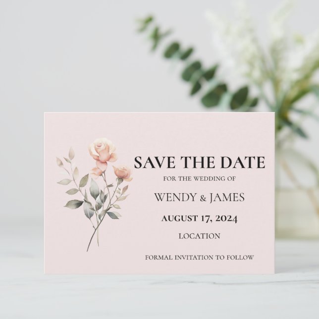 Soft Peach Wedding Invitation Save the Date Card (Standing Front)