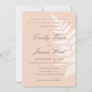 Soft Peach White Fern 5x7 Botanical Wedding Invitation