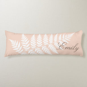 Soft Peach White Fern Elegant Minimalist Body Pillow