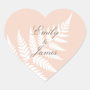 Soft Peach White Fern Romantic Botanical Heart Sticker