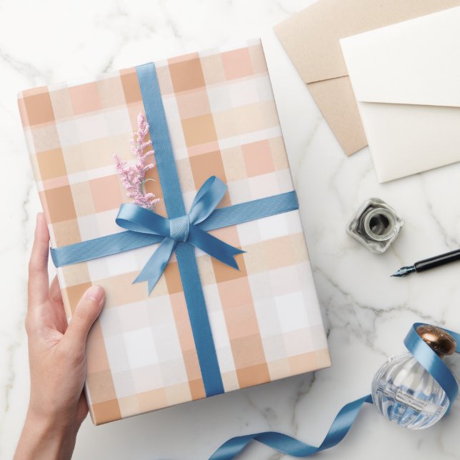 Soft Peach White Light Gingham Blush Plaid Pattern Wrapping Paper (Gifting)