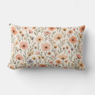 Soft Peach Wildflower Seamless Floral Pattern Lumbar Pillow