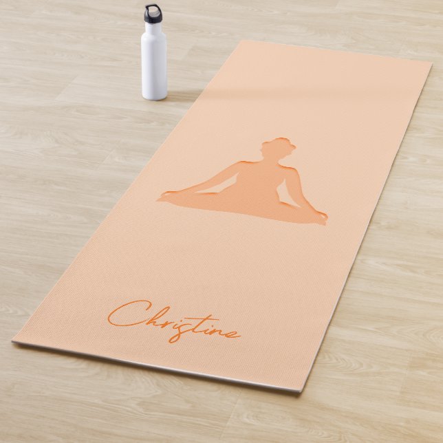 Soft Peach Yoga Pose with Custom Name Mat (In Situ)