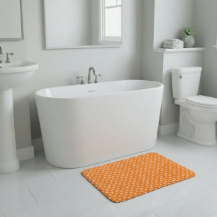 Soft Peachy Beige Flowers on Orange Background Bath Mat