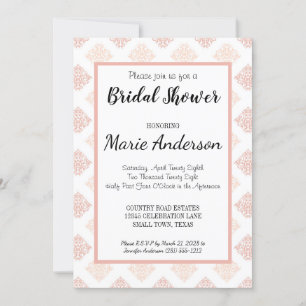 Soft Peachy Blush Damask Bridal Shower Invitation