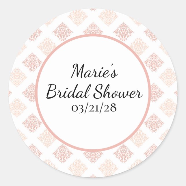 Soft Peachy Blush Damask Classic Round Sticker (Front)
