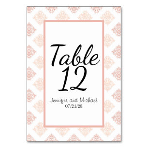 Soft Peachy Blush Damask Table Number