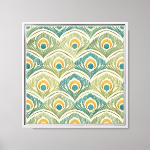 Soft Peacock Feather Artwork in Sage & Gold Canvas Print