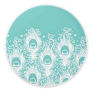 Soft peacock feathers ceramic knob