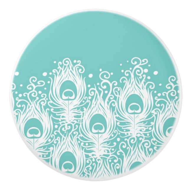 Soft peacock feathers ceramic knob (Front)