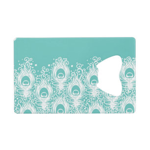 Soft peacock feathers credit card bottle opener
