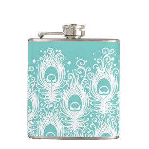 Soft peacock feathers hip flask