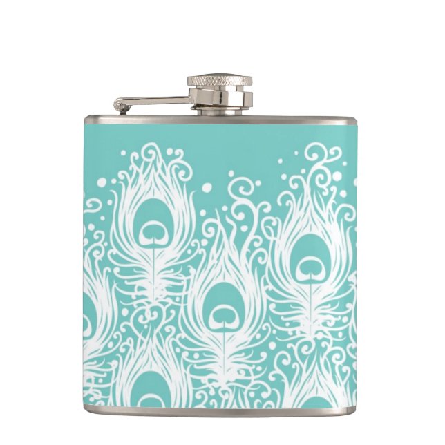 Soft peacock feathers hip flask (Front)