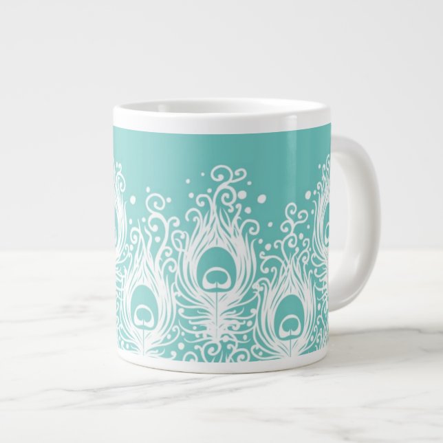 Soft peacock feathers large coffee mug (Front Right)