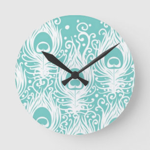 Soft peacock feathers round clock