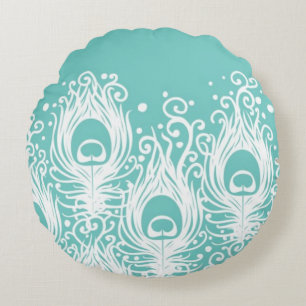 Soft peacock feathers round pillow