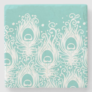Soft peacock feathers stone coaster