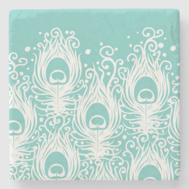 Soft peacock feathers stone coaster (Front)