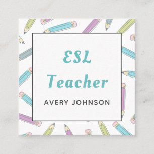 Soft Pencil Pattern ESL Teacher English Instructor Square Business Card