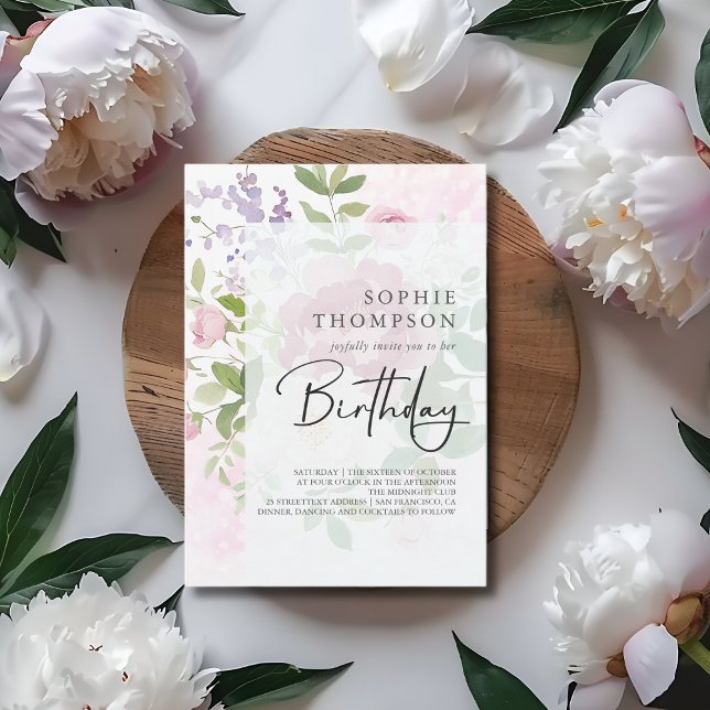 Soft peonies elegant birthday invitation (Creator Uploaded)