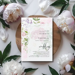 Soft peonies elegant wedding invitation