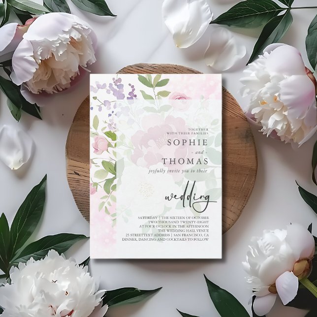 Soft peonies elegant wedding invitation (Creator Uploaded)