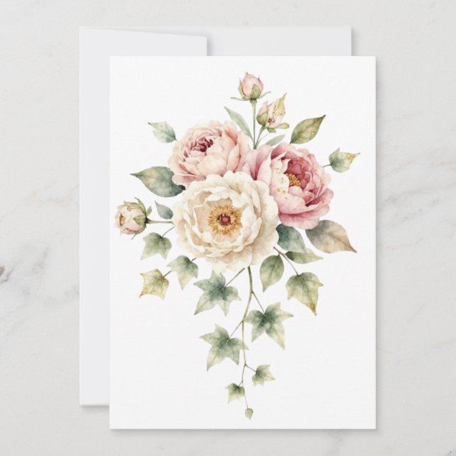 Soft Peony Bouquet Watercolor Elegance Invitation (Front)
