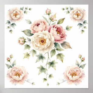 Soft Peony Bouquet Watercolor Elegance Poster