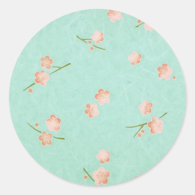 Soft Petals Peach & Aqua Classic Round Sticker (Front)