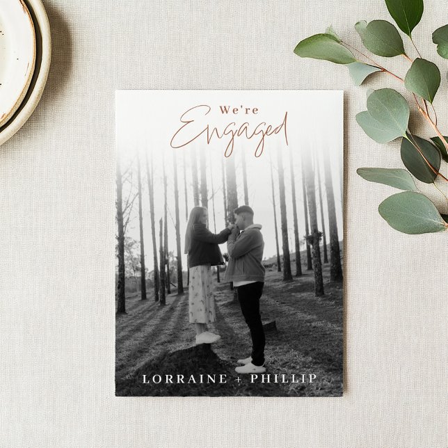 Soft photo Engagement with Handwritten Touch Invitation (Full Photo with white Gradient & Handwritten Script Engagement Party Invitation. With couples names.)