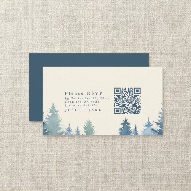 Soft pine trees green rsvp qr code enclosure card (Soft pine trees green rsvp qr code enclosure card.)