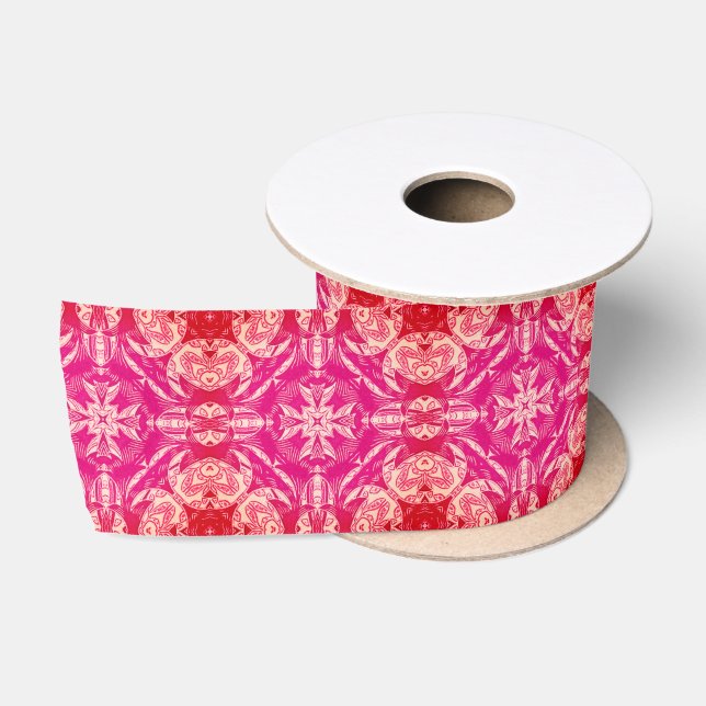 Soft Pink Abstract Floral Mandala Pattern  Satin Ribbon (Spool)
